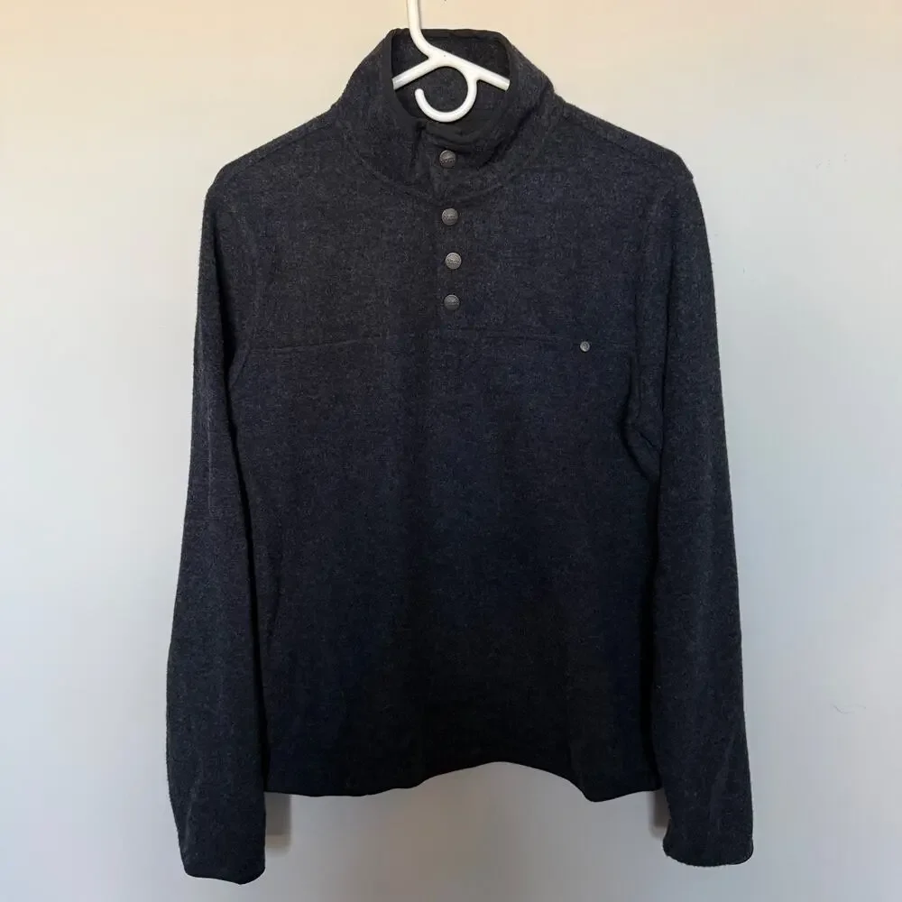 Vuori Venice Sweater Mens Small Wool Gray Pullover 1/4 Snap Closure Outdoor Gorp